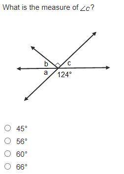Please help
What is the measure of ∠c?
