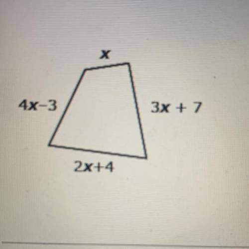 PLEASE HELP MEEE!!

Which expression represents the perimeter of this quadrilateral in terms of x?