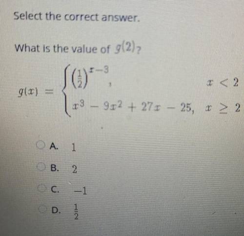 Select the correct answer. What is the value of g(2)?​