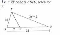 (Urgent) If Line VT bisects Angle STU, solve for X