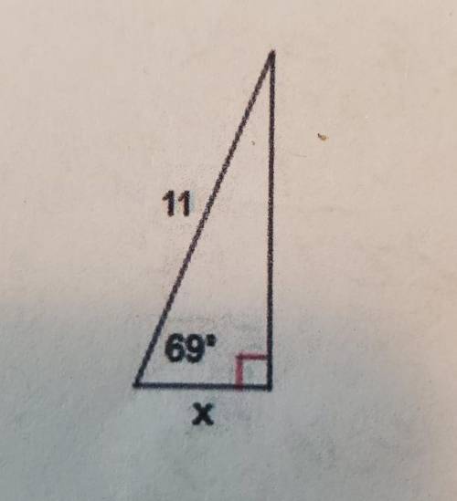 Identify the trig ratio used and then use it to solve for the side x. (Round all final answers to 2