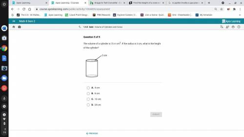 Helppppppppppppppppppppppppppppppp

The volume of a cylinder is 72 71 cm. If the radius is 3 cm, w