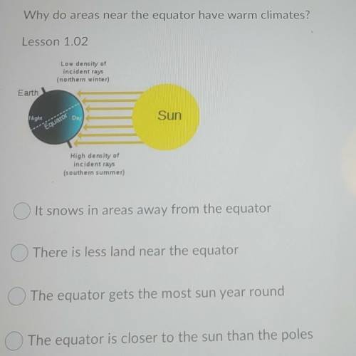 Why do areas near the equator have warm climates? Low density of incident rays (northern winter) Ea
