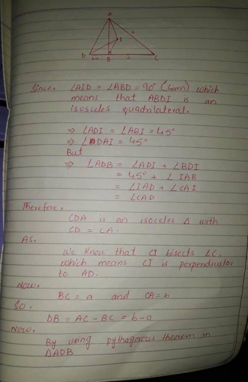 Let ABC be a right-angled triangle with ∠B = 90◦. Let It be the incentre of ABC. Draw a line perpend