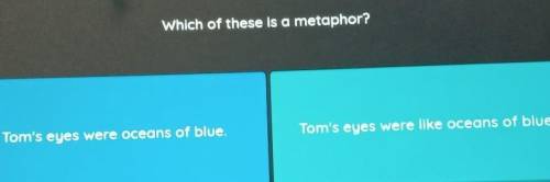 Which of these is a metaphor? Tom's eyes were like oceans of blue. Tom's eyes were oceans of blue.