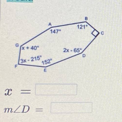 Find the value of x and the value of the given angle using the picture below?