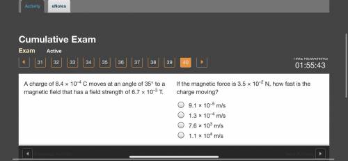 If the magnetic force is 3.5 × 10–2 N, how fast is the charge moving?