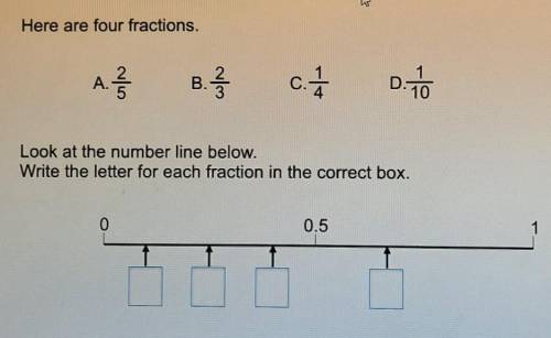 Write the letter below for each fraction in the correct box?​