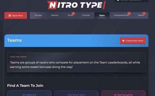 Hey anyone know how to sent team request to to others on nitrotype