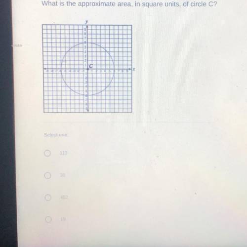 What is the approximate area, in square units, of circle C?