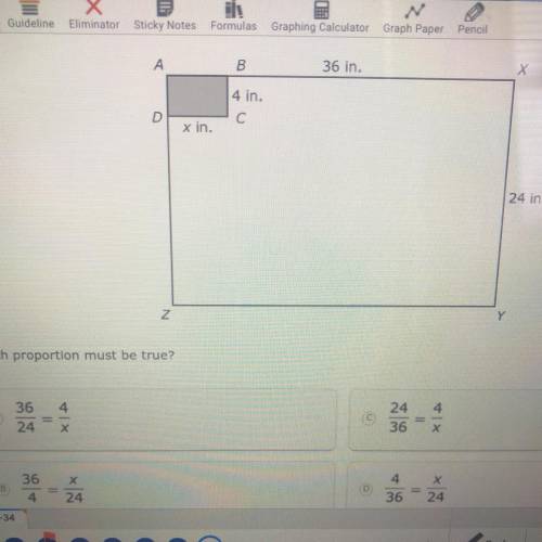 Rectangle ABCD and rectangle AXYZ are similar 
Which proportion must be true?