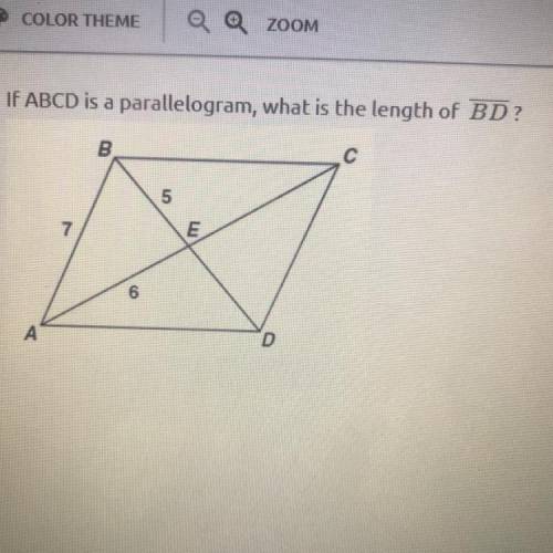 F. If ABCD is a parallelogram, what is the length of BD?
В.
с
5
7.
E
А
D