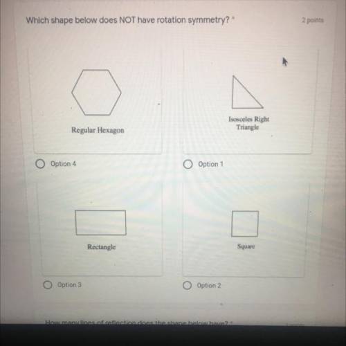 Which shape below does not have rotation symmetry can someone help me on this question plzzz