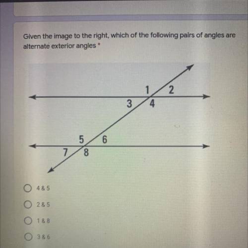 Which of the following pairs of angles are alternate exterior angles