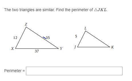 The two triangles are similar. Find the perimeter of triangle JKL