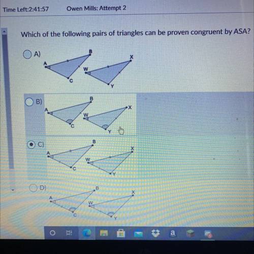 Which of the following pairs can be proven congruent by ASA?