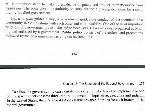 The structure of the national government

1) What is the purpose of government?
2) Why are laws ne