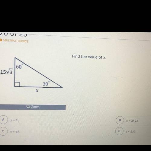 30-60-90 triangle.. find the value of x?