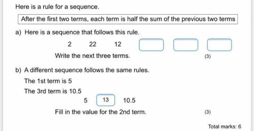 here is a rule for a sequence. After the first two terms, each term is half the sum of the previous