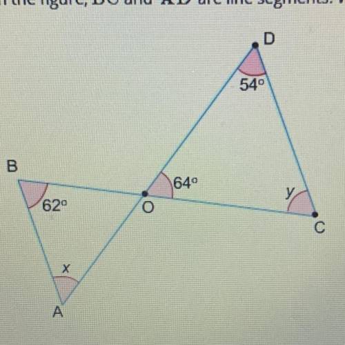 In the figure, BC and AD are line segments. What is the sum of x and y?

A 108° 
B 116°
C 118°
D 1