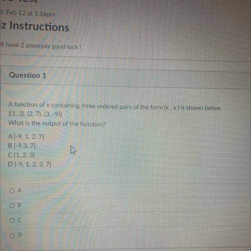 1 pts

A function of x containing three ordered pairs of the form (x, y) is shown below.
[(1, 3),