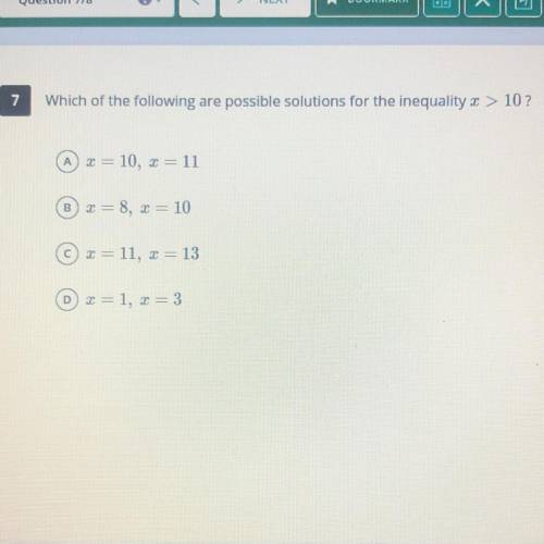 Which of the following are possible solutions for the inequality 2 > 10?