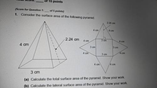 Consider the surface area of the following pyramid.

(a) Calculate the total surface area of the p