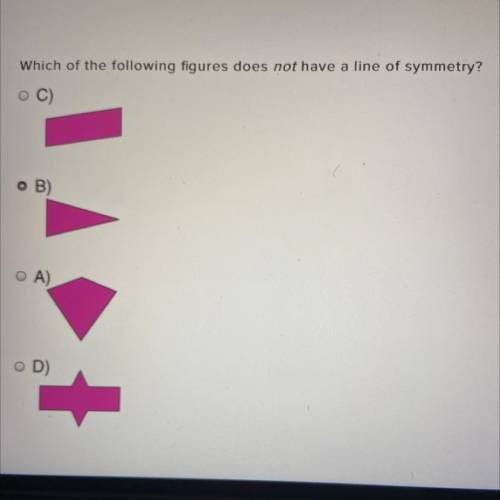 Which of the following figures does not have a line of symmetry?