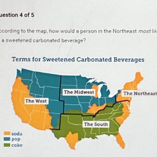 According to the map, how would a person in the Northeast most likely refer

to a sweetened carbon
