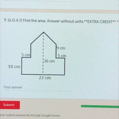 Find the area. Answer without units.
19 cm
5 cm
5 cm
26 cm
10 cm
22 cm