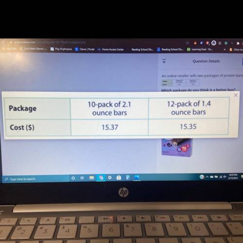An online seller sells two packages of protein bars.

Which package do you think is a better buy?
