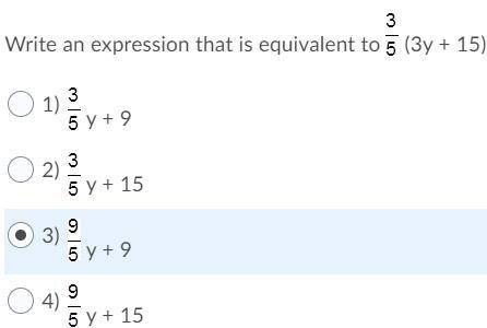 Write an expression that is equalentint to 3/5 (3y + 15)