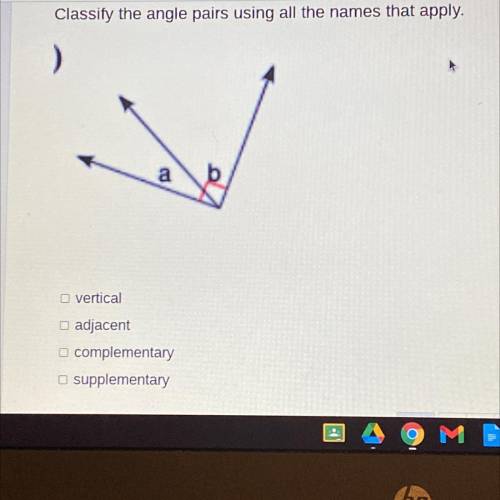 Classify the angle pairs using all the names that apply.