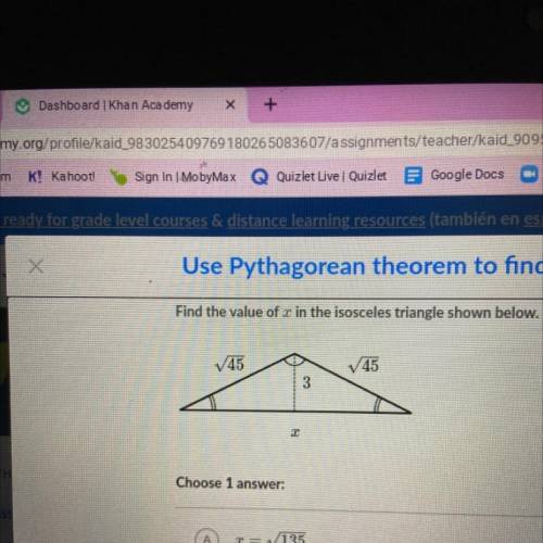 Use Pythagorean theorem to find isos

Find the value of s in the isosceles triangle shown below.
4