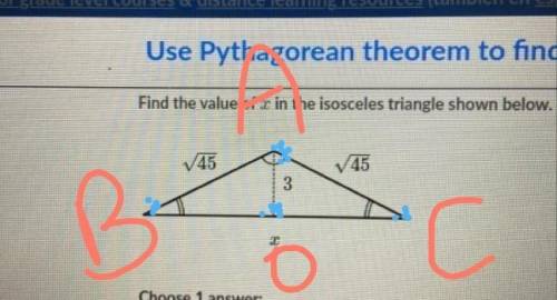 Use Pythagorean theorem to find isos

Find the value of s in the isosceles triangle shown below.
45