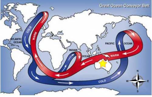 What is most likely true about ocean temperatures surrounding Australia, which is marked by the sta
