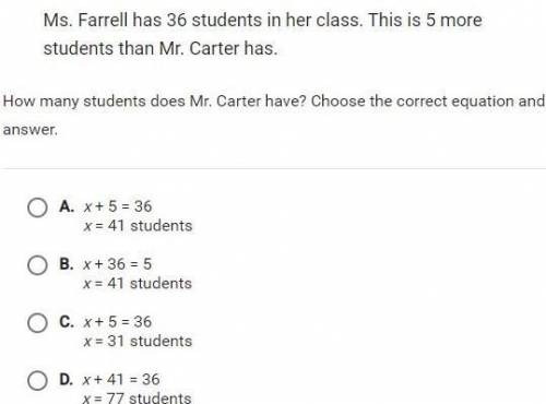 How many students does Mr. Carter have? Choose the correct equation and answer.