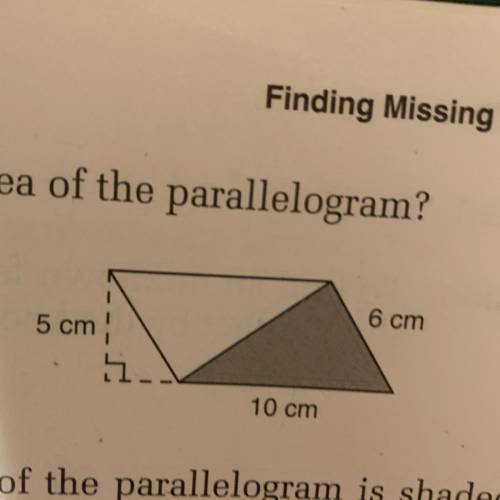 29. Fifty percent of the parallelogram is shaded. What is the area of the shaded region?