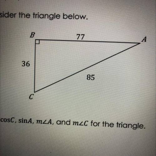 Find cosC sinA, m angle A and m angle C for the triangle
