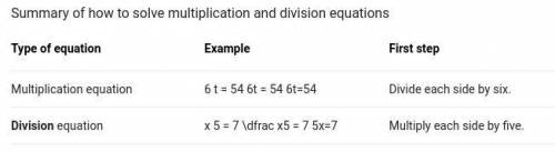 What is an example of a one step equation that would use multiplication