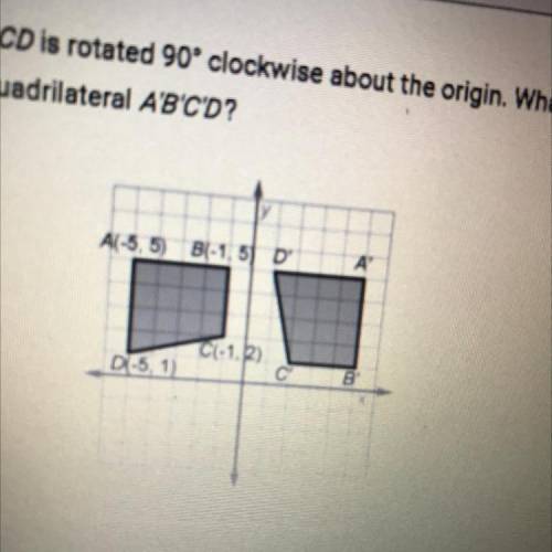 Quadrilateral ABCD is rotated 90' clockwise about the origin. What are the coordinates of quadrilat