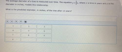The average diameter of a tree is measured over time. The equation y = 3/4x, where x is time in yea