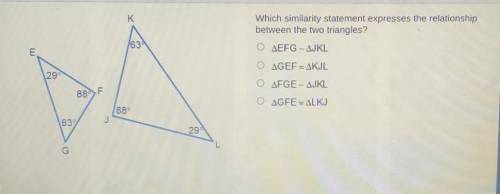 Which similarity statement expresses the relationship between the two triangles?