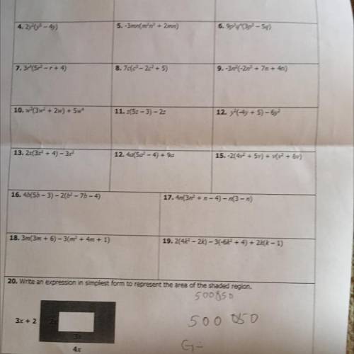 20. Write an expression in simplest form to represent the area of the shaded region.

5oogso
3.r +