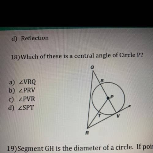 Which of these is a central angle of Circle P?