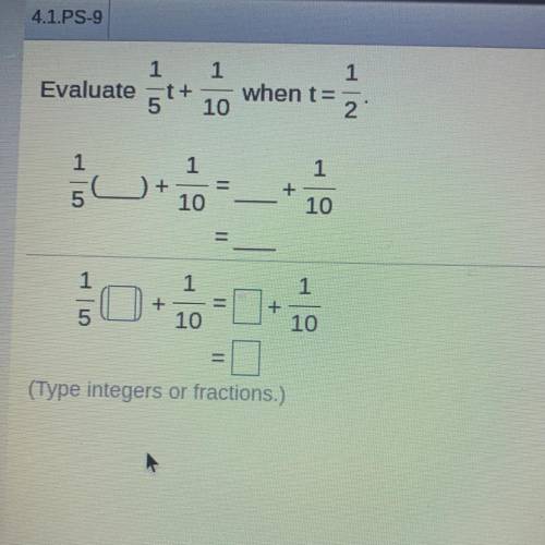 Evaluate 1/5t + 1/10 when t= 1/2