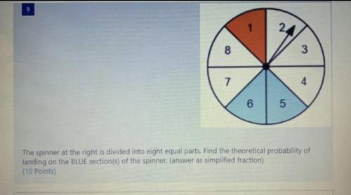 The spinner at the right is divided into eight equal parts. Find the theoretical probability of

l