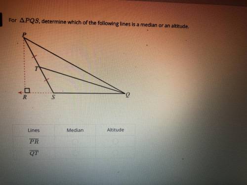 For PQS determined which of the following lines is a median or an altitude