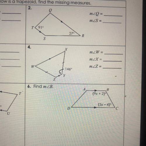 HELP ASAP FOR EVENS (2,4,6) if each quadrilateral below is a trapezoid, find the missing measures.