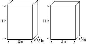 The dimensions of two rectangular prisms are shown below. How much more volume does the larger pris